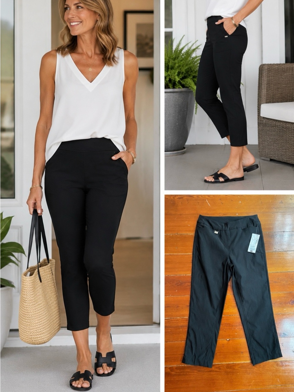 NWT Lulu-B Black Pull-On Ankle Pants Quick Dry Stretch Travel Cropped Sz 8 💚🎀